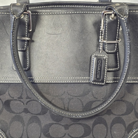 Coach Hampton Signature Jacquard Black Canvas Satchel Hobo Handbag F06366 - Picture 3 of 13